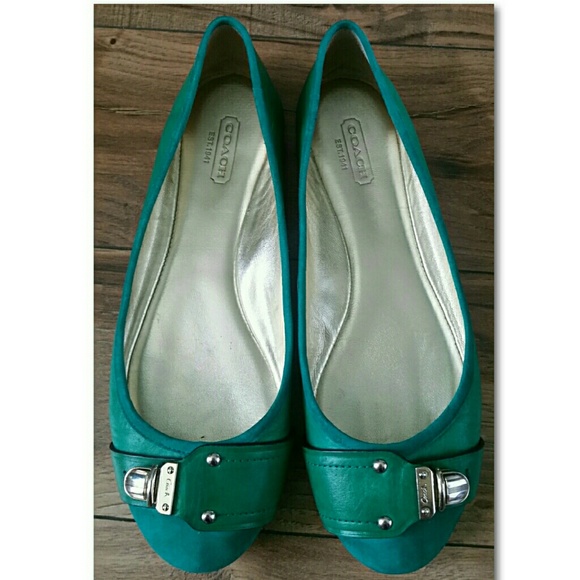 Coach Shoes - Coach Leather Daphnee Flats Green Suede 7.5 Buckle